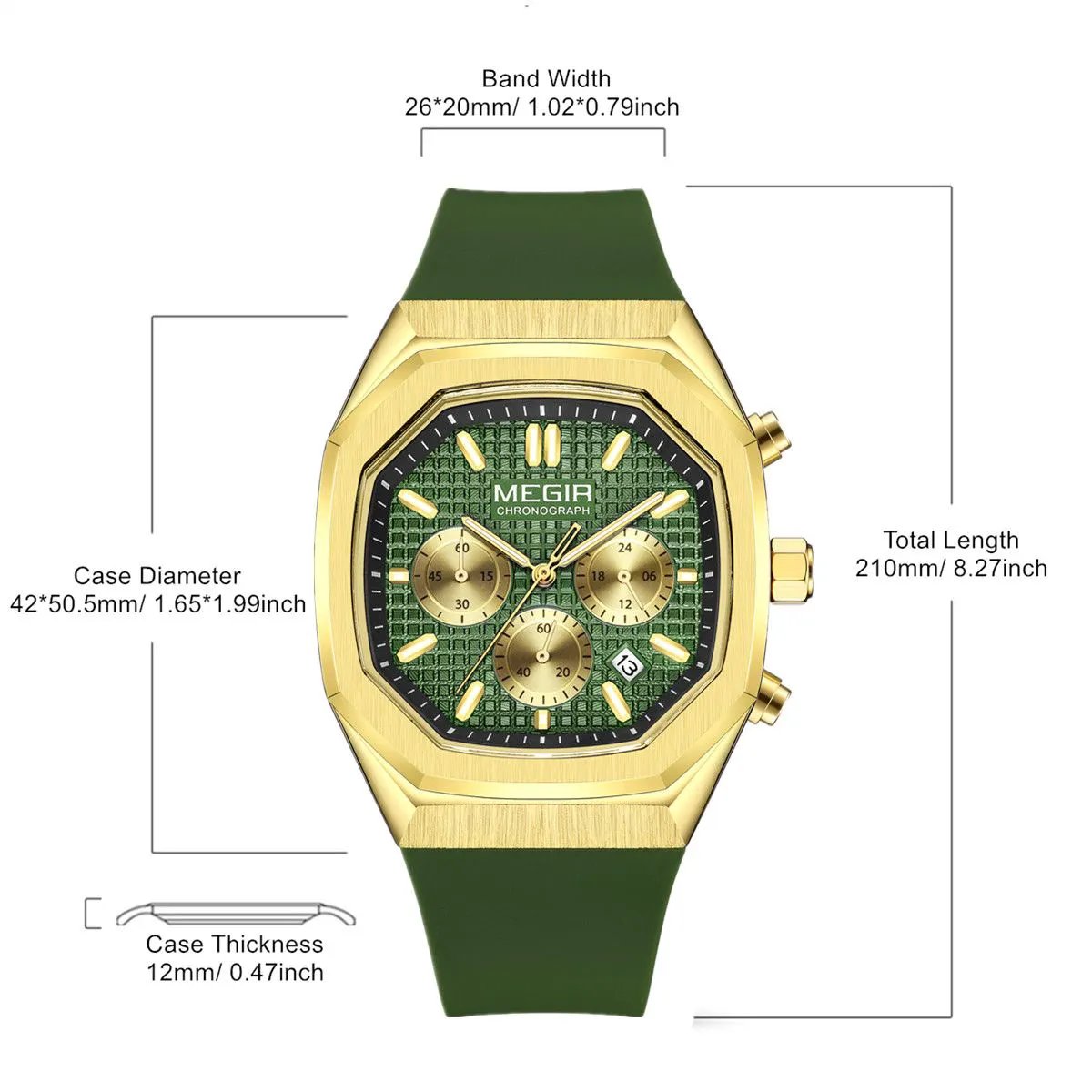 MEGIR Fashion Sport Military Watches for Men Luxury Quartz Wristwatch Silicone Strap Waterproof Date Clock 24-hour Reloj Hombre 2215 by MEGIR WATCH GROUP