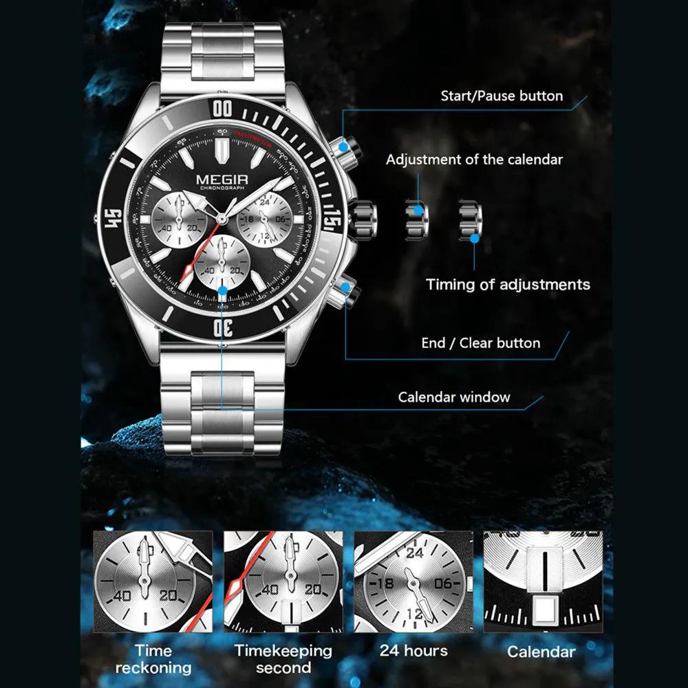 MEGIR Men Watch with Chronograph Fashion Quartz Military Waterproof Calendar Business Casual Wristwatches Clock Montre Homme 2226 by MEGIR WATCH GROUP