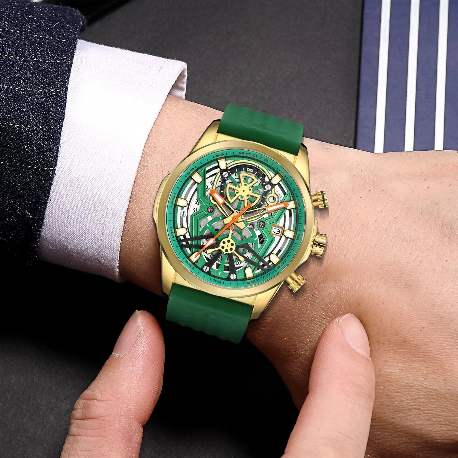 MEGIR Men's Watch Chronograph Fashion Quartz Wristwatch Waterproof Luminous Sports Military Watches Clock with Auto Date 2235 by MEGIR WATCH GROUP