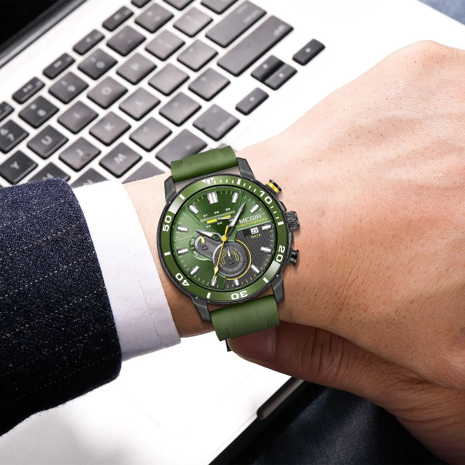 MEGIR Luxury Military Watches for Men Fashion Sport Quartz Wristwatch Waterproof Silicone Band Male Clock Chronograph with Date 2224 by MEGIR WATCH GROUP