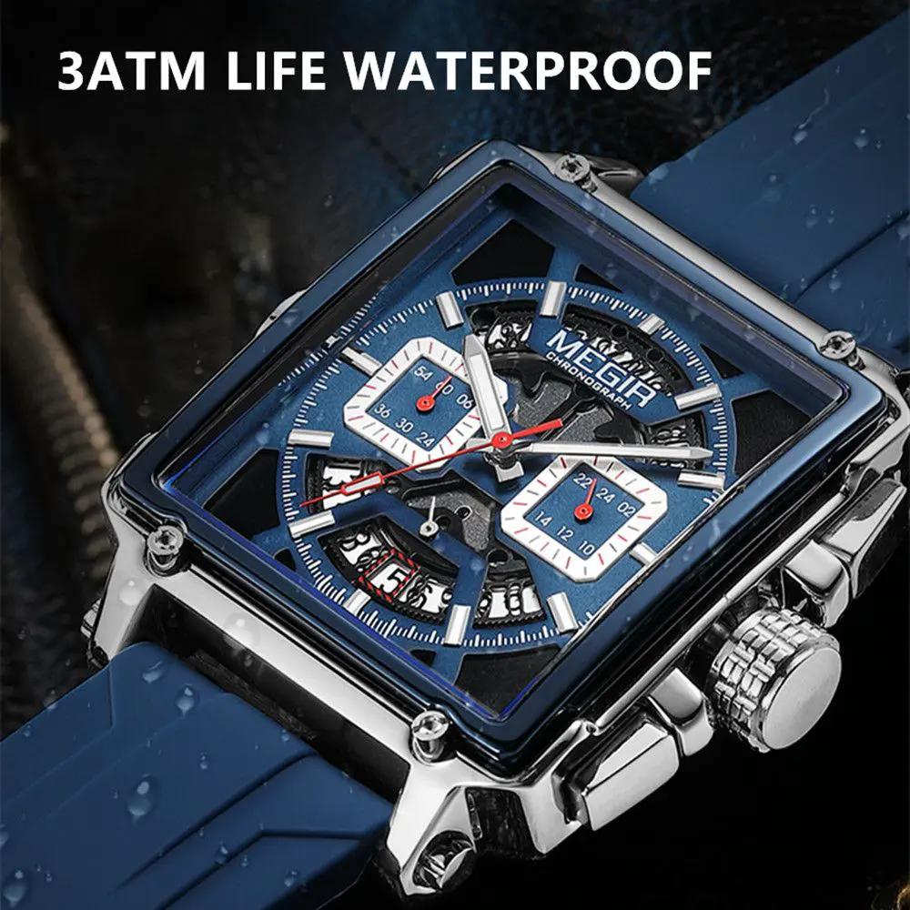 MEGIR Sport Watches for Men Waterproof Quartz Military Wristwatches Square Dial Male Chronograph Watch 24-hour Reloj Hombre 2233 by MEGIR WATCH GROUP