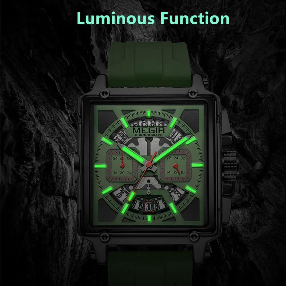 MEGIR Sport Watches for Men Waterproof Quartz Military Wristwatches Square Dial Male Chronograph Watch 24-hour Reloj Hombre 2233 by MEGIR WATCH GROUP