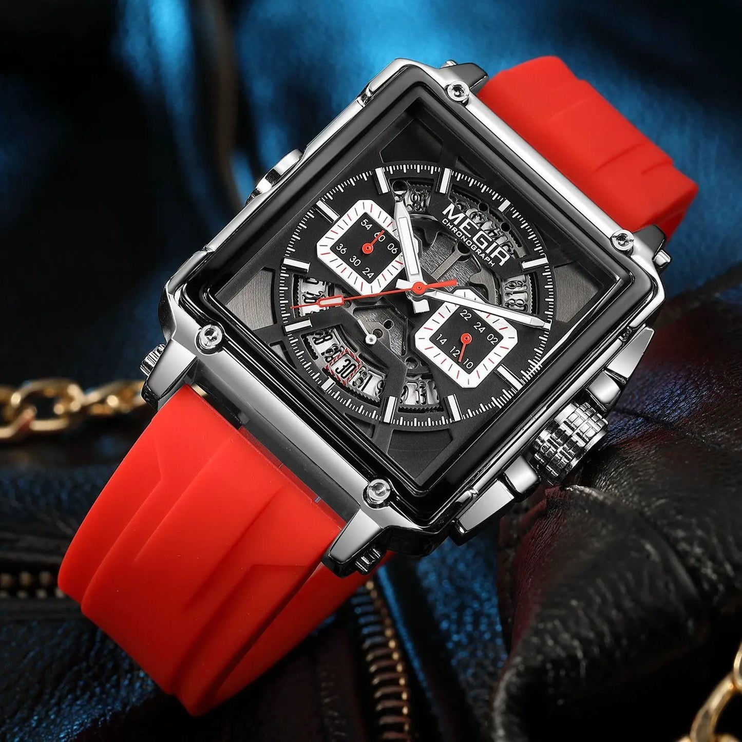 MEGIR Sport Watches for Men Waterproof Quartz Military Wristwatches Square Dial Male Chronograph Watch 24-hour Reloj Hombre 2233 by MEGIR WATCH GROUP
