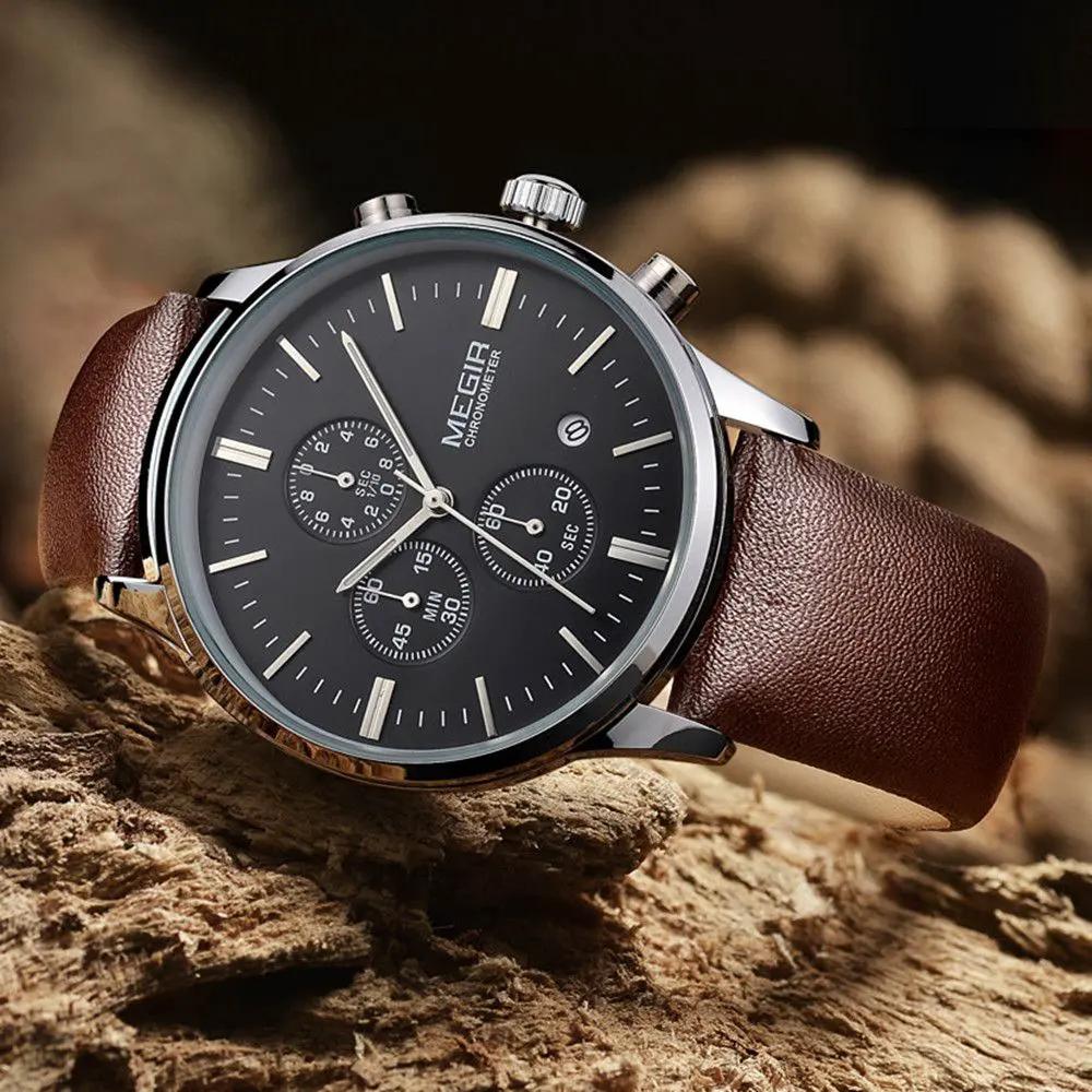 MEGIR Sport Watch for Men Luxury Waterproof Quartz Clock Leather Wristwatch Luminous Military Watches Calendar reloj hombre 2011 by MEGIR WATCH GROUP