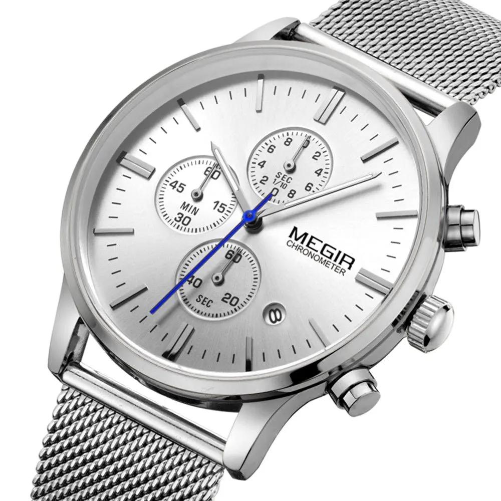 MEGIR Men's Quartz Watch Luxury Steel Mesh Bracelet Wristwatch Waterproof Business Casual Clock Date Chronograph Reloj Hombre 2011 by MEGIR WATCH GROUP