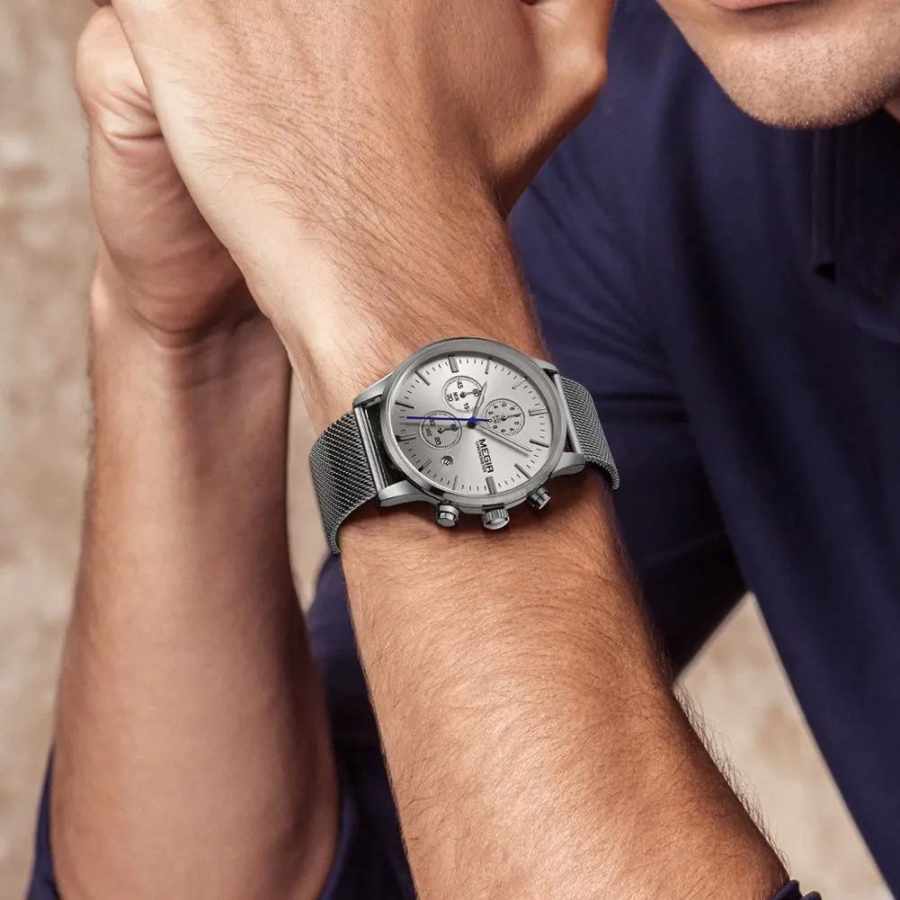 MEGIR Men's Quartz Watch Luxury Steel Mesh Bracelet Wristwatch Waterproof Business Casual Clock Date Chronograph Reloj Hombre 2011 by MEGIR WATCH GROUP