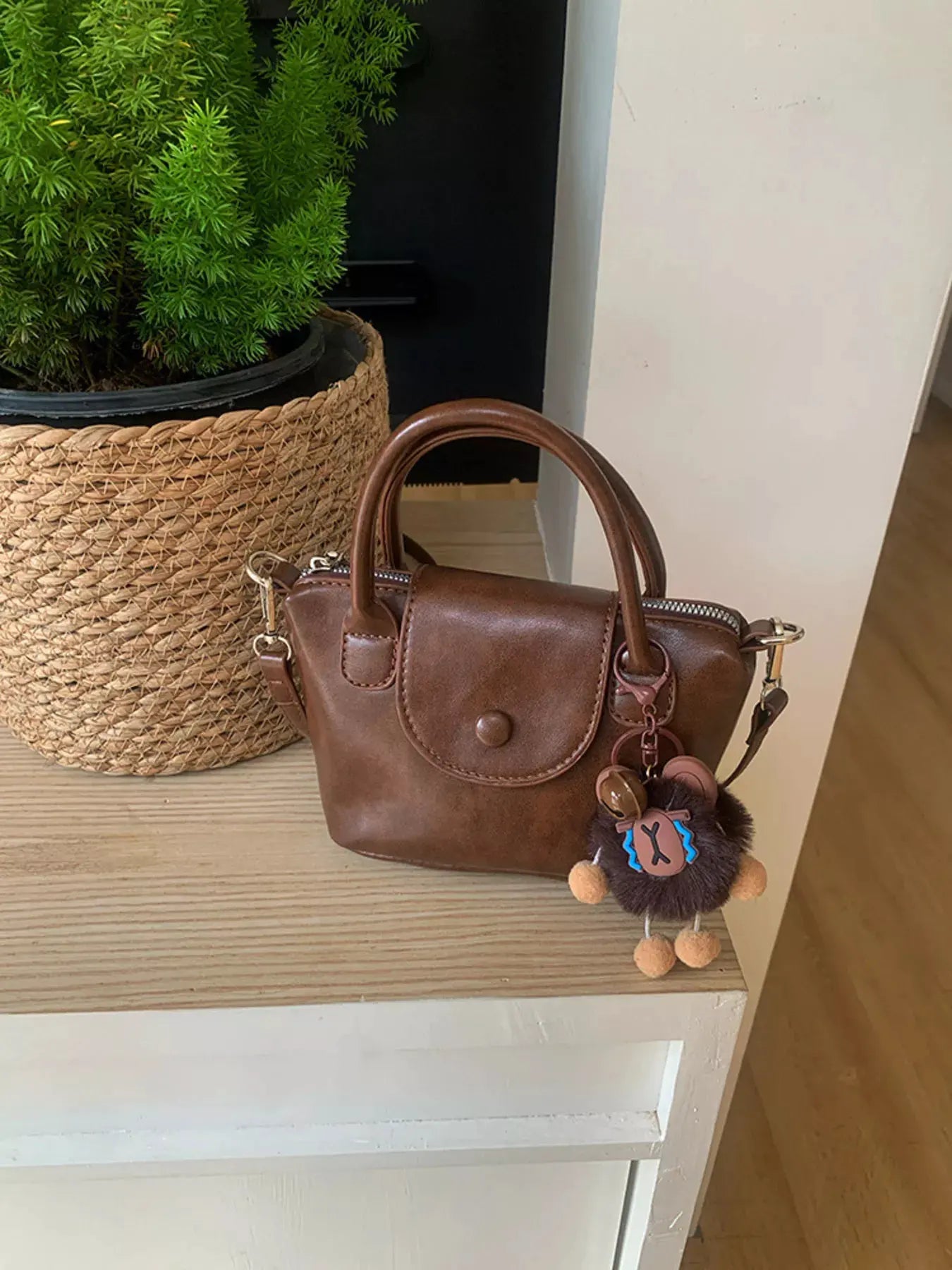 Two-Tone Flap Decor Crossbody Bag with Charm by Partner Label