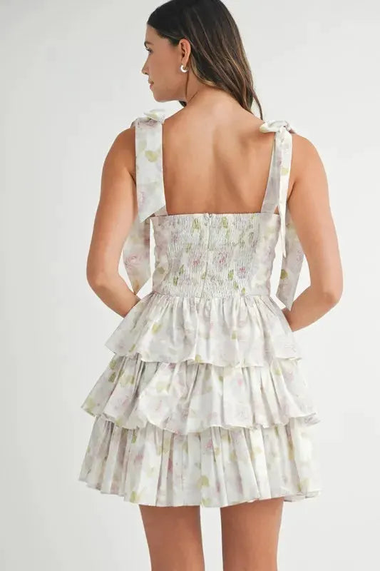 MABLE Floral Print Shoulder Tie Layered Mini Dress by MABLE