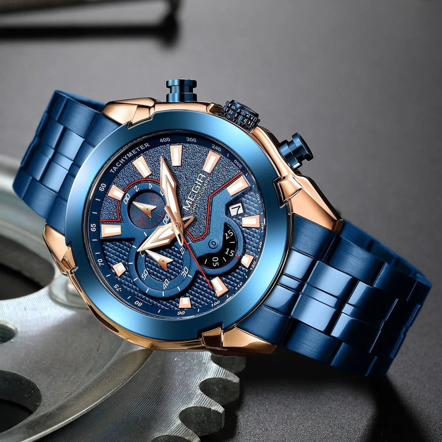 MEGIR Stainless Steel Bracelet Business Watches for Men Luxury Military Quartz Wristwatches Waterproof Luminous Clock Date 2065 by MEGIR WATCH GROUP