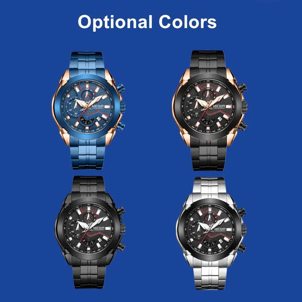 MEGIR Stainless Steel Bracelet Business Watches for Men Luxury Military Quartz Wristwatches Waterproof Luminous Clock Date 2065 by MEGIR WATCH GROUP