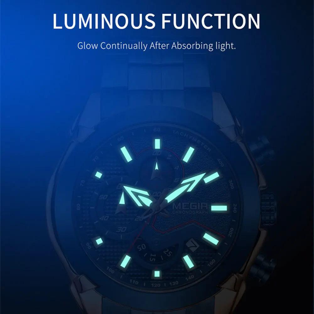MEGIR Stainless Steel Bracelet Business Watches for Men Luxury Military Quartz Wristwatches Waterproof Luminous Clock Date 2065 by MEGIR WATCH GROUP