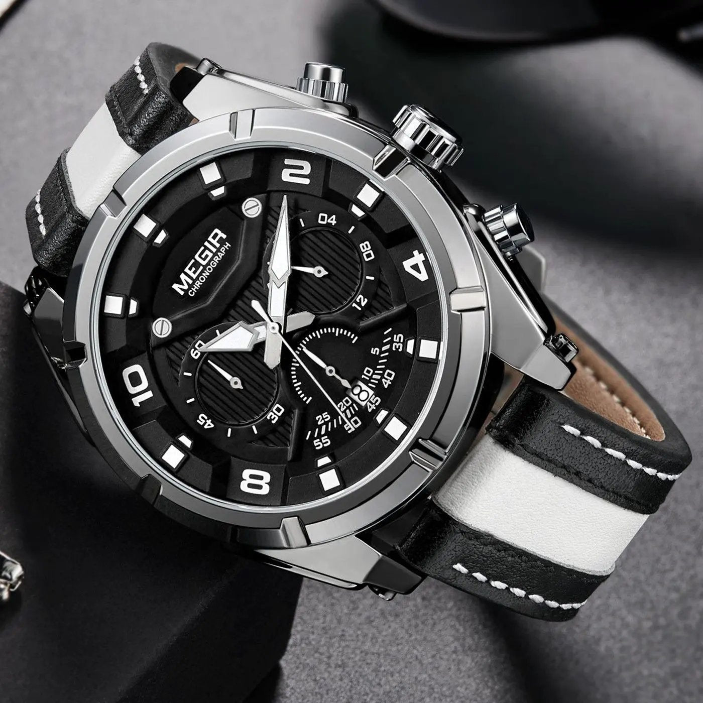 MEGIR Luxury Men's Quartz Wristwatch Leather Strap Sport Watches with Chronograph 24-hour Date Clock Relogio Masculino 2076 by MEGIR WATCH GROUP