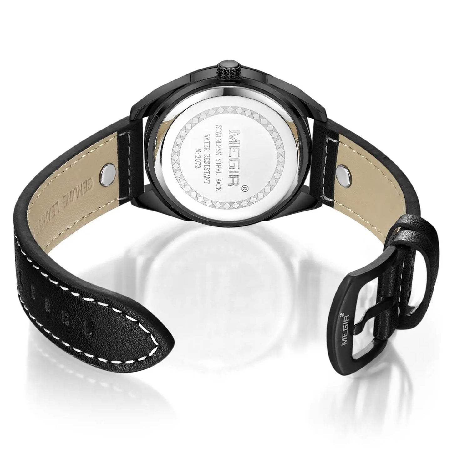 MEGIR Fashion Quartz Chronograph Watch for Men Leather Strap Military Sport Wristwatch Waterproof 24-hour Week Date Clock 2072 by MEGIR WATCH GROUP
