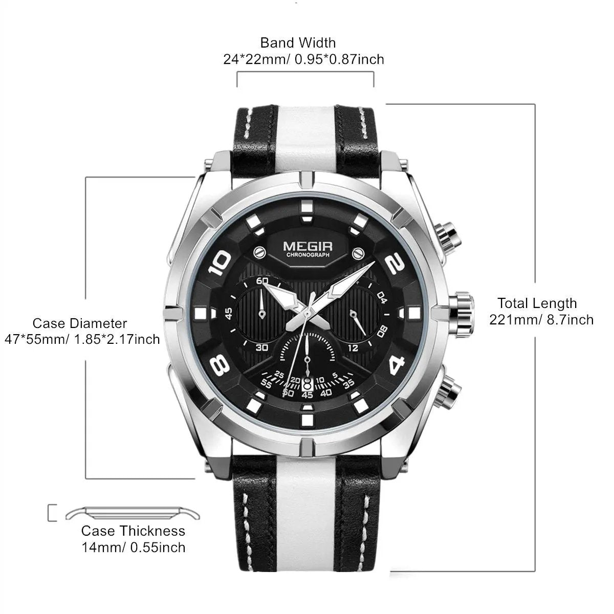 MEGIR Luxury Men's Quartz Wristwatch Leather Strap Sport Watches with Chronograph 24-hour Date Clock Relogio Masculino 2076 by MEGIR WATCH GROUP