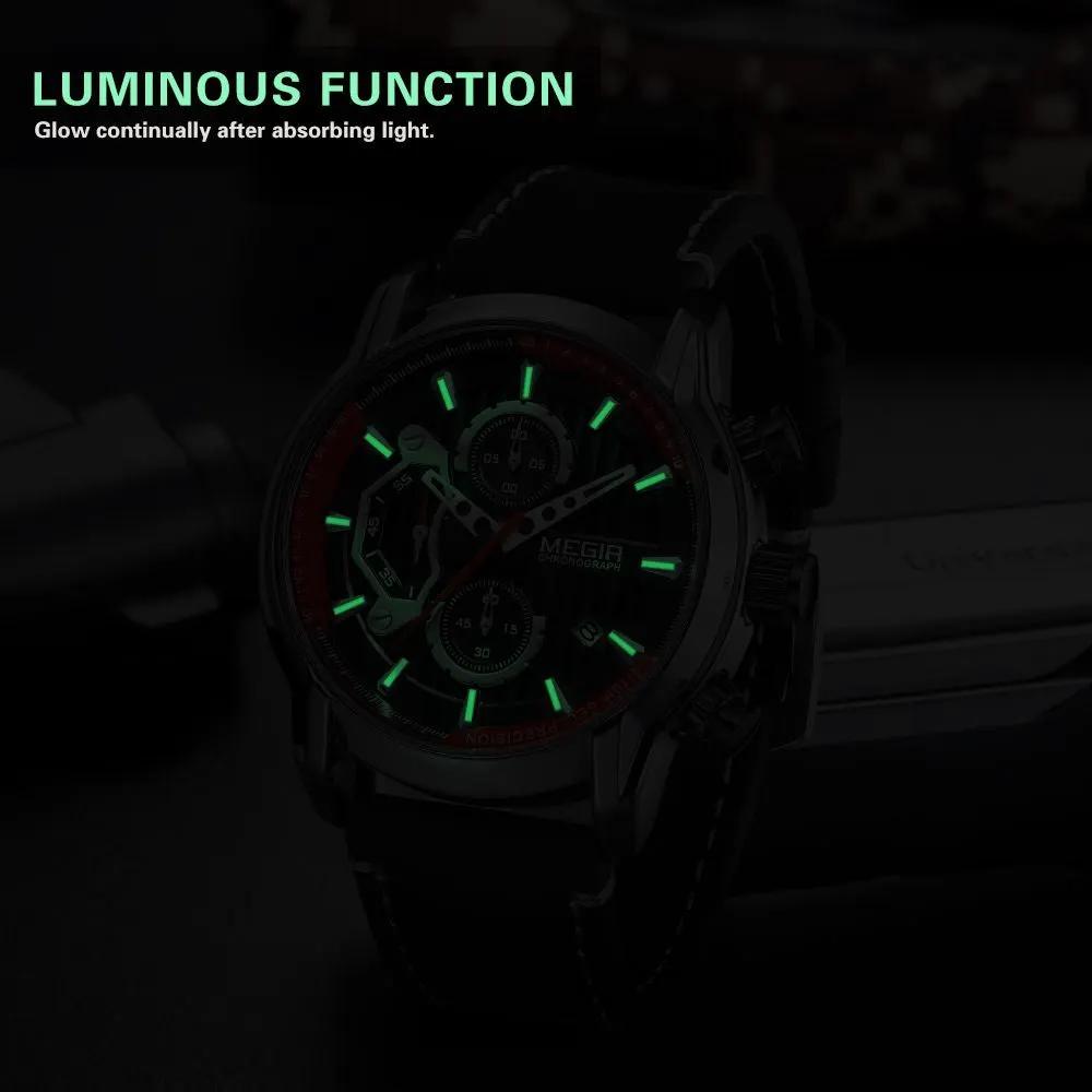MEGIR Men's Watches Waterproof Luminous Sports Wristwatch Fashion Leather Strap Quartz Chronograph Clock Date Gift for Man 2104 by MEGIR WATCH GROUP