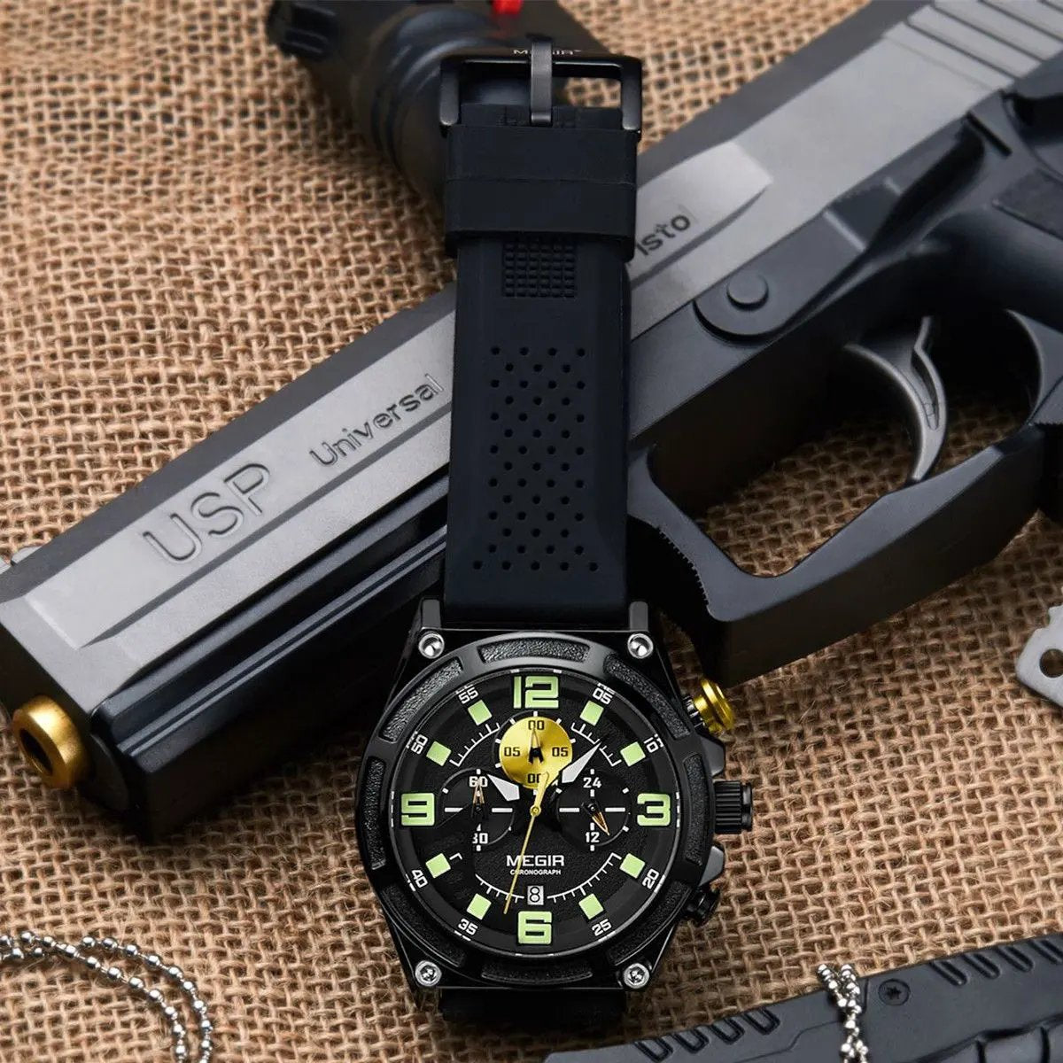 MEGIR Chronograph Luxury Military Sport Watches for Men Waterproof Calendar Silicone Man Quartz Wristwatch Reloj Hombre 2116 by MEGIR WATCH GROUP