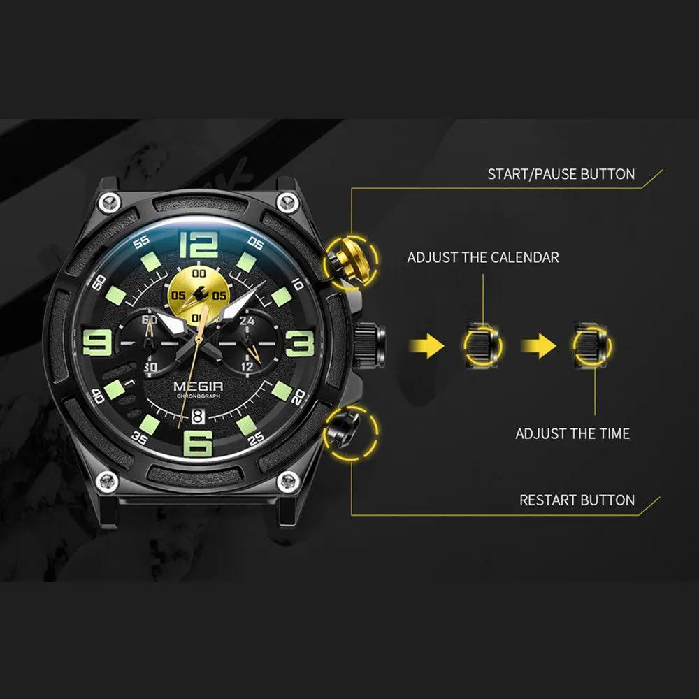 MEGIR Chronograph Luxury Military Sport Watches for Men Waterproof Calendar Silicone Man Quartz Wristwatch Reloj Hombre 2116 by MEGIR WATCH GROUP