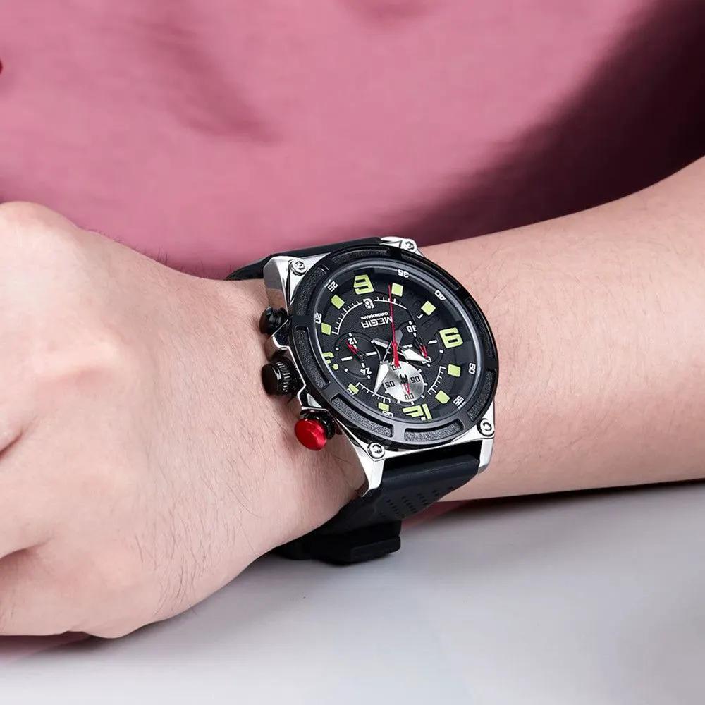 MEGIR Chronograph Luxury Military Sport Watches for Men Waterproof Calendar Silicone Man Quartz Wristwatch Reloj Hombre 2116 by MEGIR WATCH GROUP