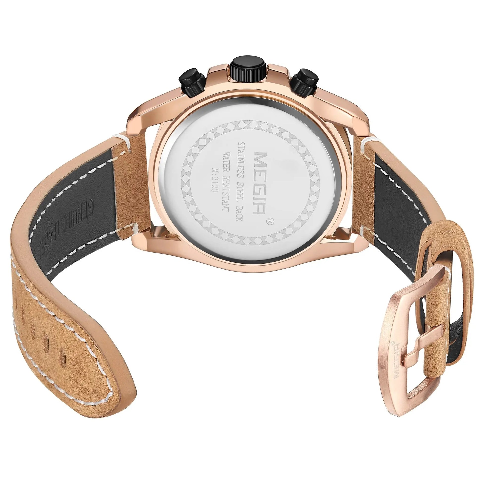 MEGIR Watches for Men Leather Strap Sport Wristwatch Male Clock Waterproof Luminous Quartz Chronograph 24-hour Reloj Hombre 2120 by MEGIR WATCH GROUP