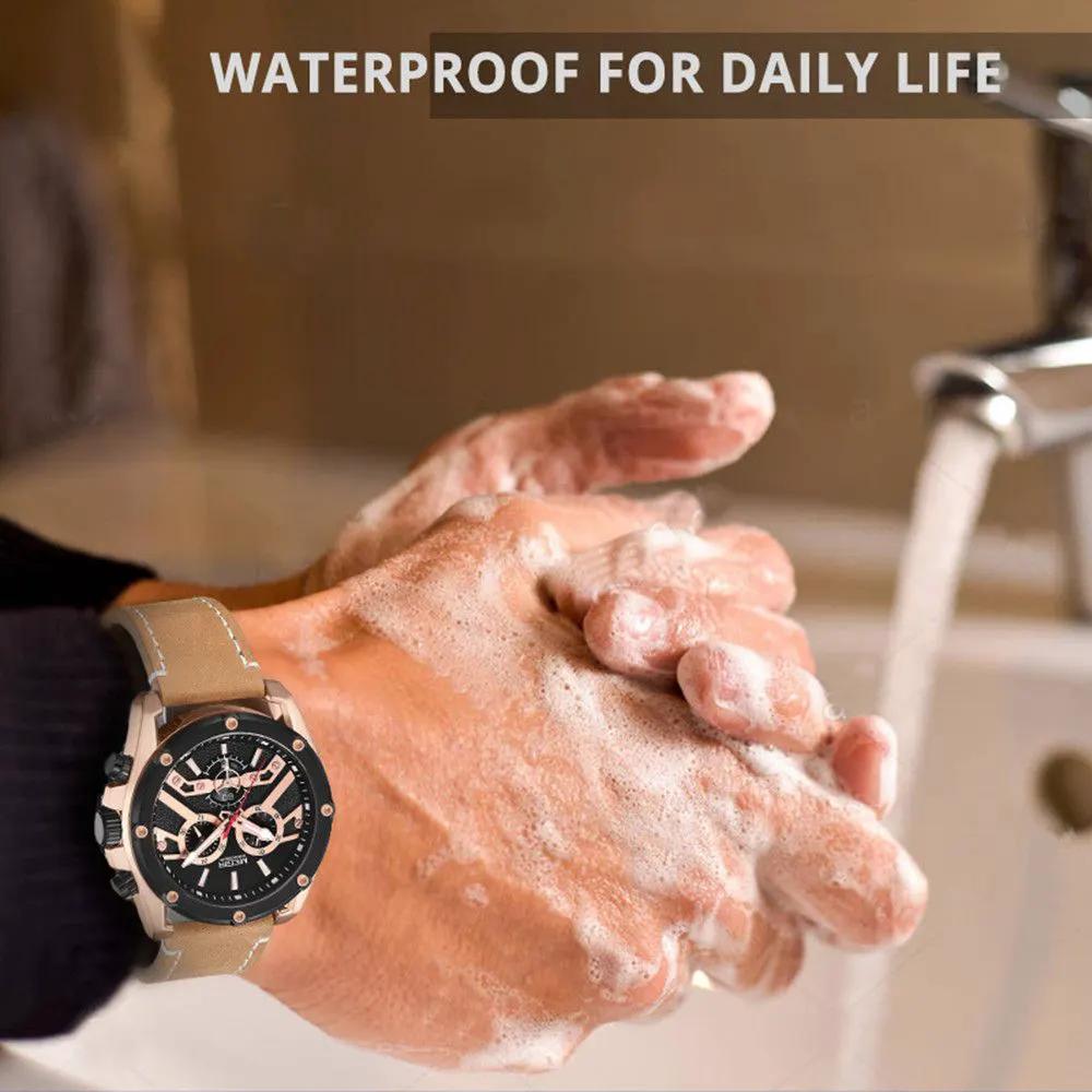 MEGIR Watches for Men Leather Strap Sport Wristwatch Male Clock Waterproof Luminous Quartz Chronograph 24-hour Reloj Hombre 2120 by MEGIR WATCH GROUP