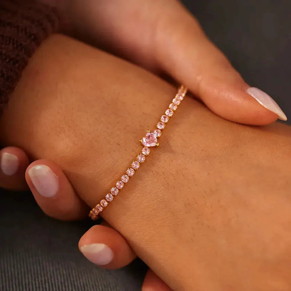 Heart Shape Inlaid Zircon 18K Gold-Plated Bracelet by Partner Label