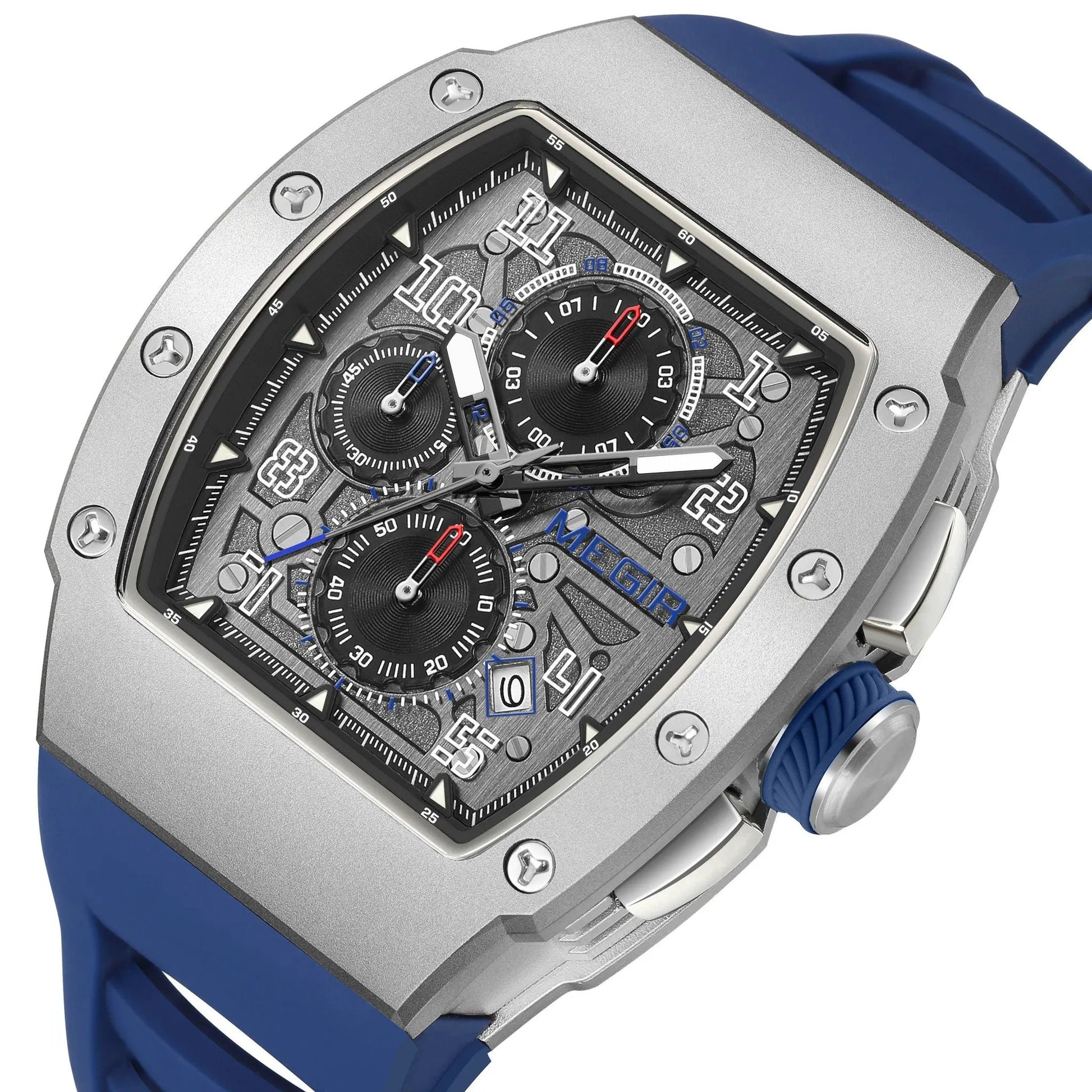 MEGIR Blue Luxury Sport Watch for Men Steel Case Waterproof Luminous Military Quartz Chronograph Auto Date Reloj Hombre 8411 by MEGIR WATCH GROUP