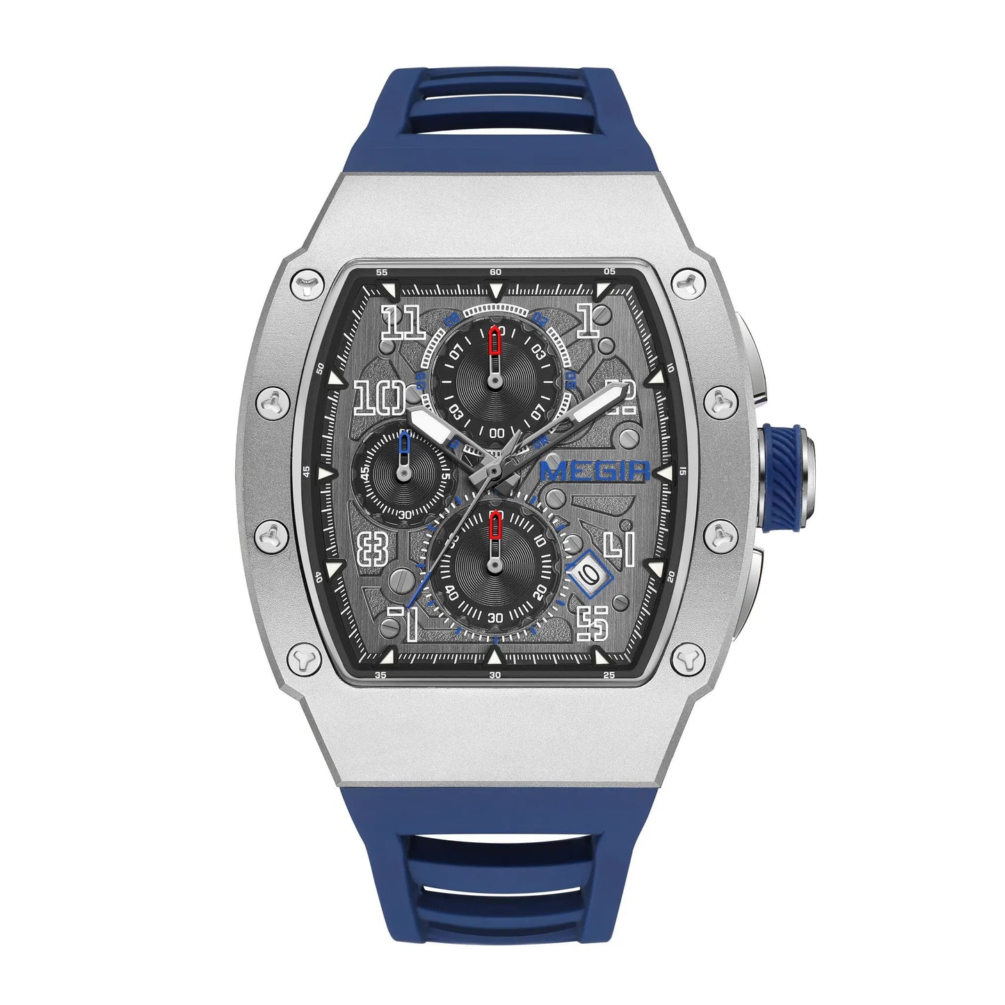 MEGIR Blue Luxury Sport Watch for Men Steel Case Waterproof Luminous Military Quartz Chronograph Auto Date Reloj Hombre 8411 by MEGIR WATCH GROUP