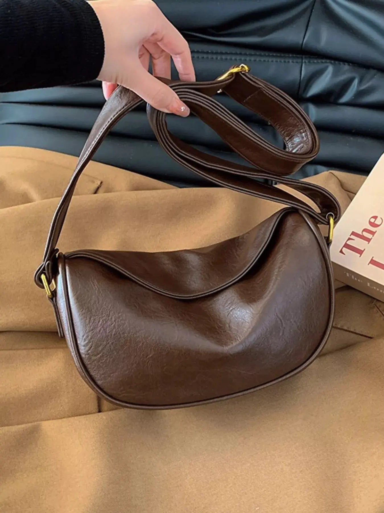 Elegant PU Leather Crescent Crossbody Bag by Partner Label