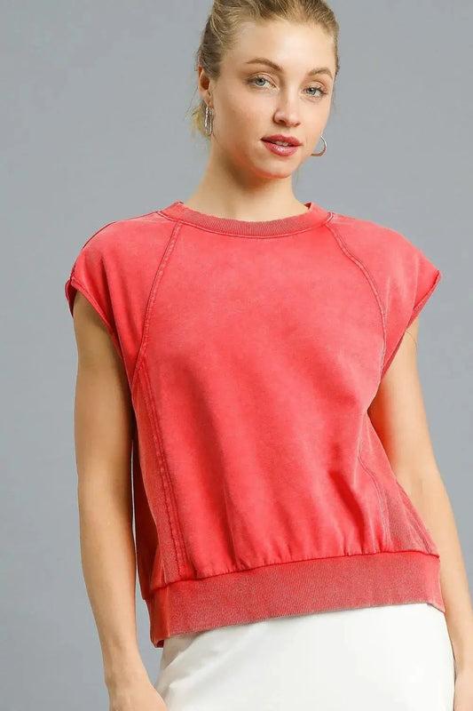 Umgee Round Neck Cap Sleeve Sweatshirt by Umgee