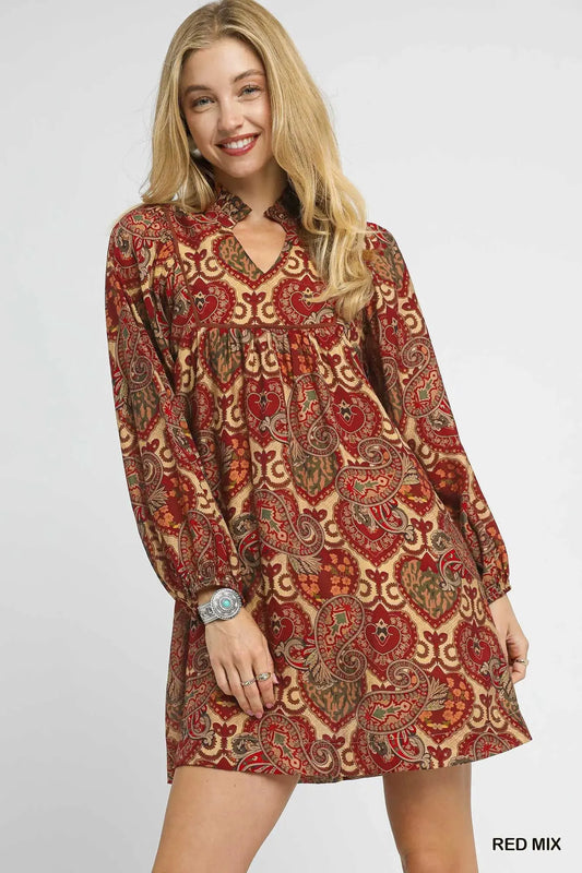 Umgee Boho Mix Paisley Babydoll Dress by Oh