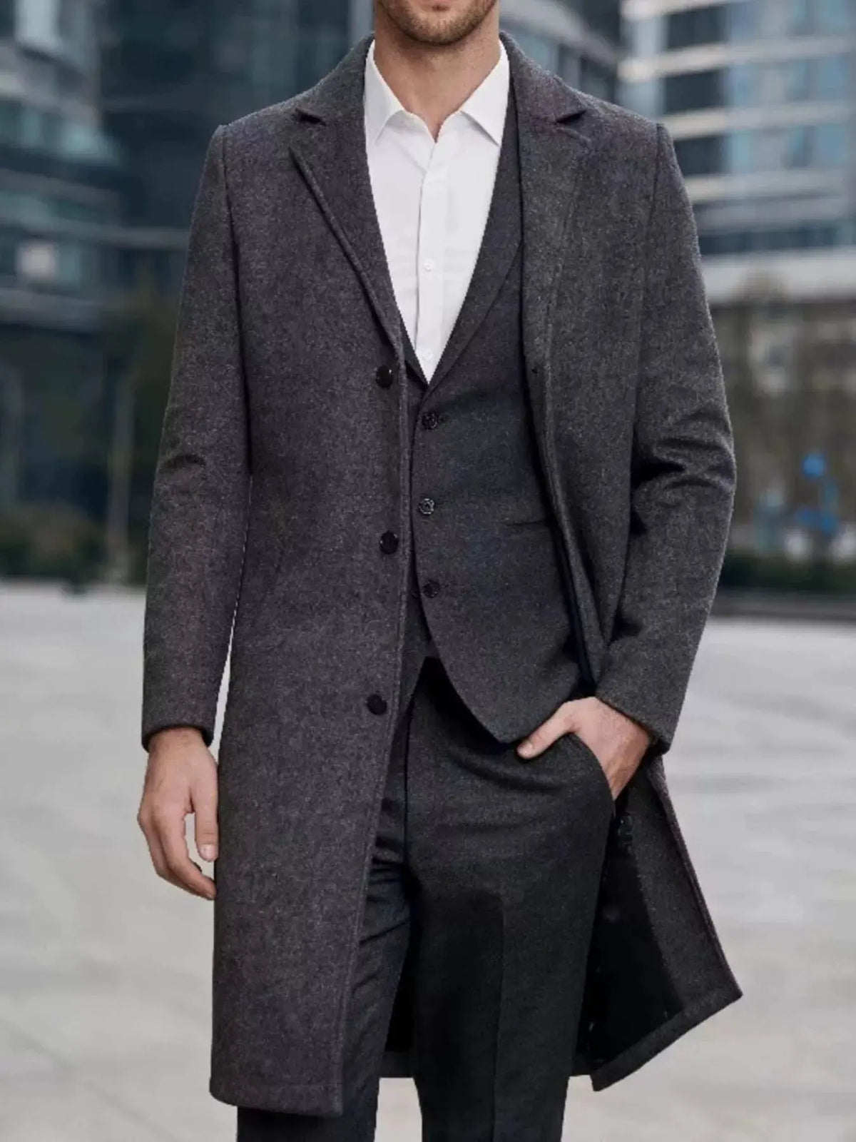 Men's Plus Size Slim-Fit Lapel Collar Overcoat by Trendsi