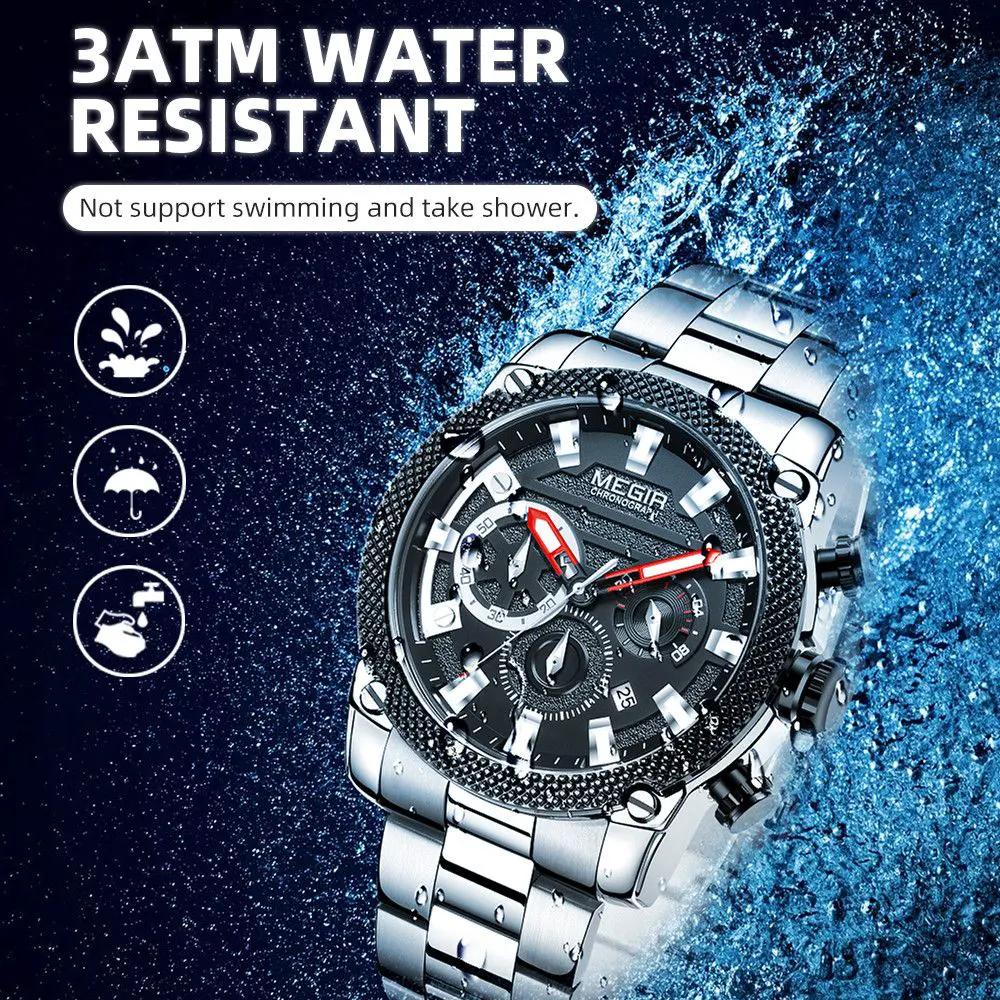 MEGIR Mens Watches Top Brand Luxury Business Wristwatch Waterproof Calendar Quartz Casual Clock Stainless Steel Man Chronograph 2134 by MEGIR WATCH GROUP