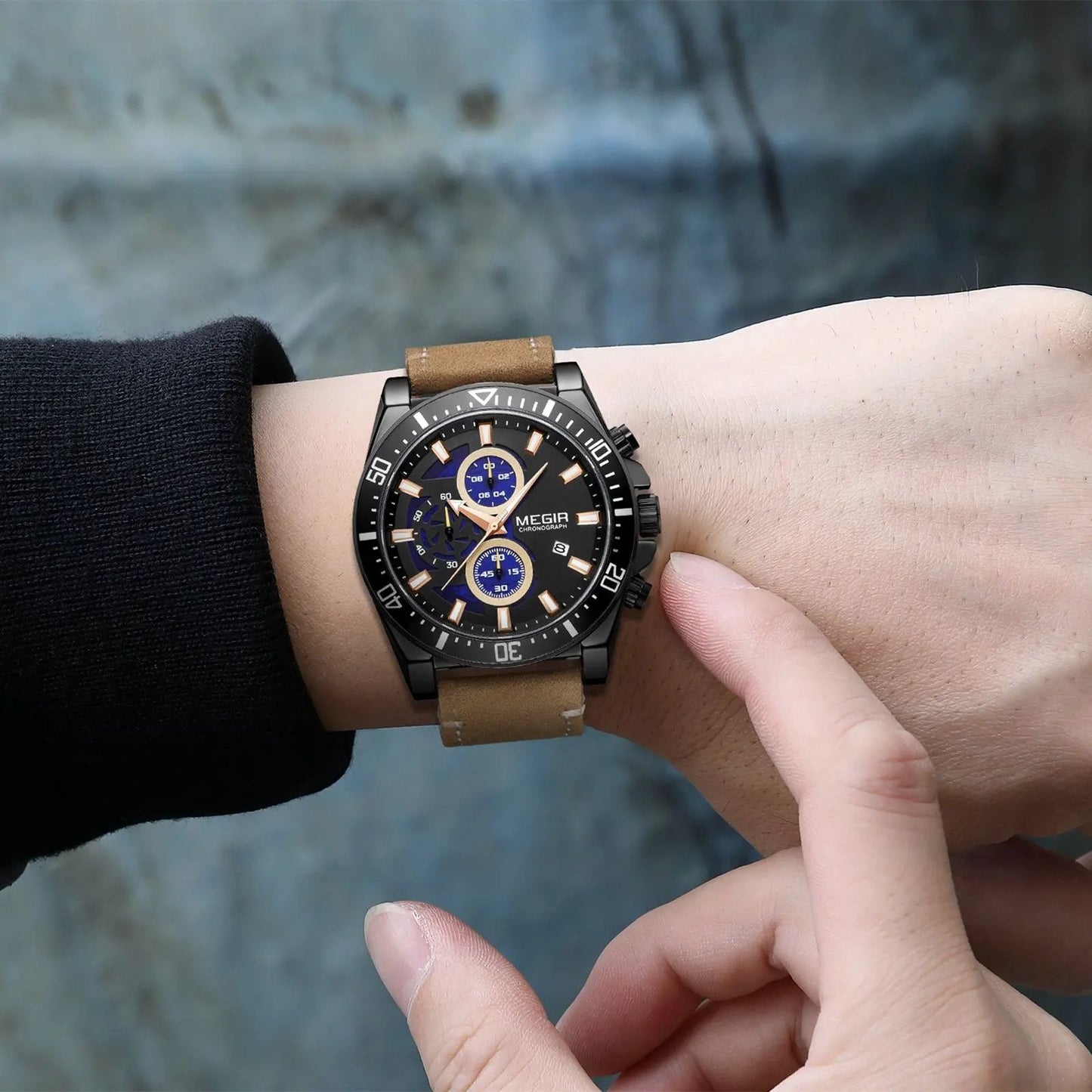 MEGIR Fashion Watches for Men Leather Strap Sport Military Wristwatch Man Quartz Watch Waterproof Chronograph with Calendar 2132 by MEGIR WATCH GROUP