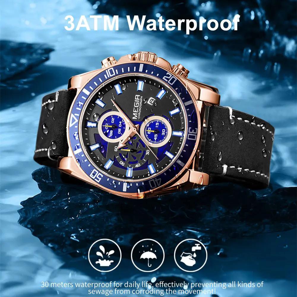 MEGIR Fashion Watches for Men Leather Strap Sport Military Wristwatch Man Quartz Watch Waterproof Chronograph with Calendar 2132 by MEGIR WATCH GROUP