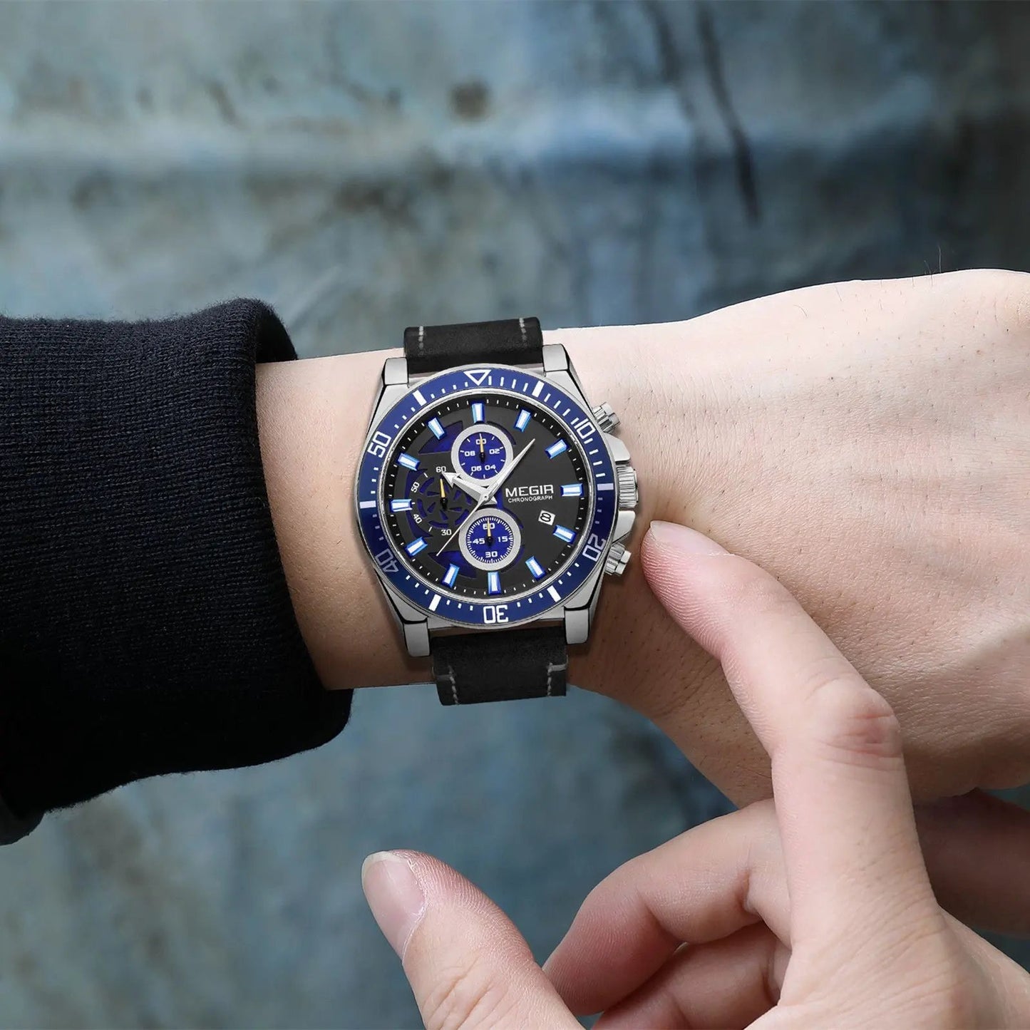 MEGIR Fashion Watches for Men Leather Strap Sport Military Wristwatch Man Quartz Watch Waterproof Chronograph with Calendar 2132 by MEGIR WATCH GROUP