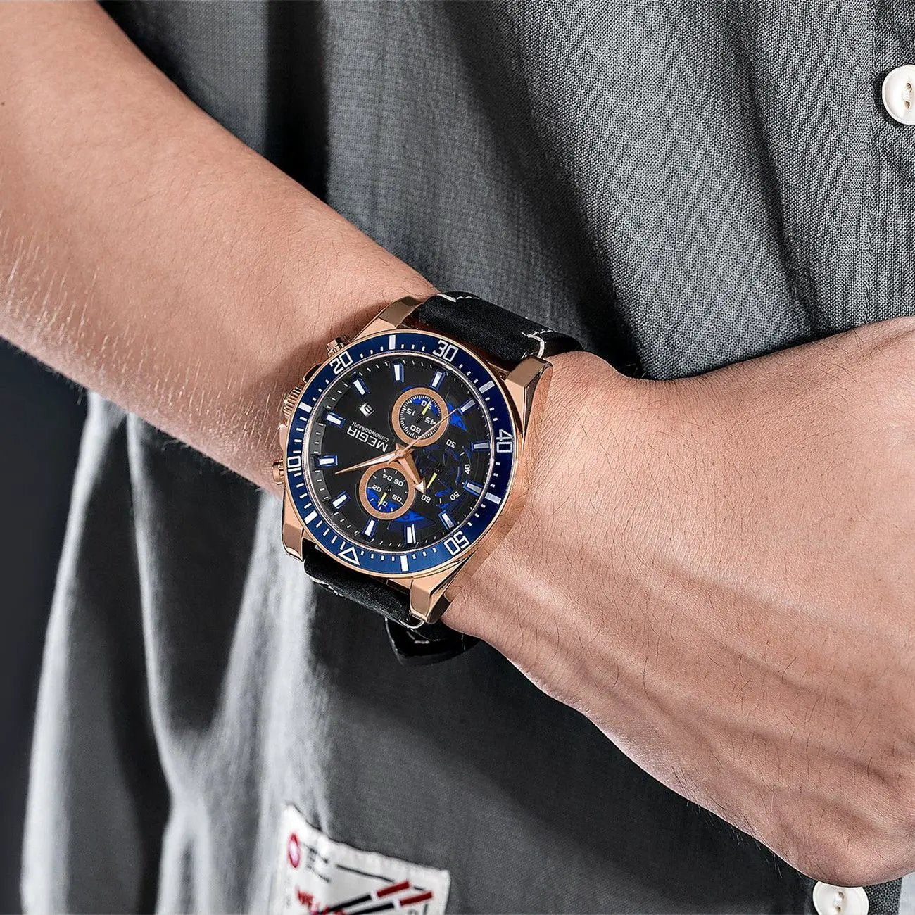 MEGIR Fashion Watches for Men Leather Strap Sport Military Wristwatch Man Quartz Watch Waterproof Chronograph with Calendar 2132 by MEGIR WATCH GROUP
