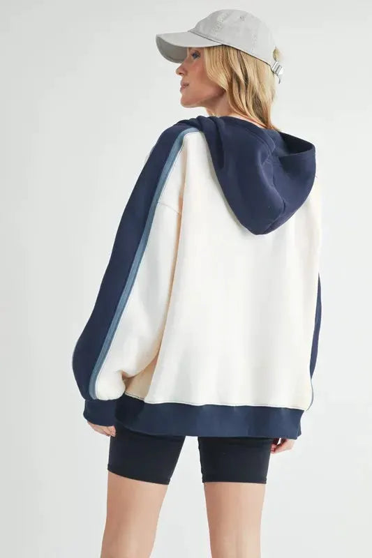 Aemi + Co Color Block Kangaroo Pocketed Hoodie by Partner Label