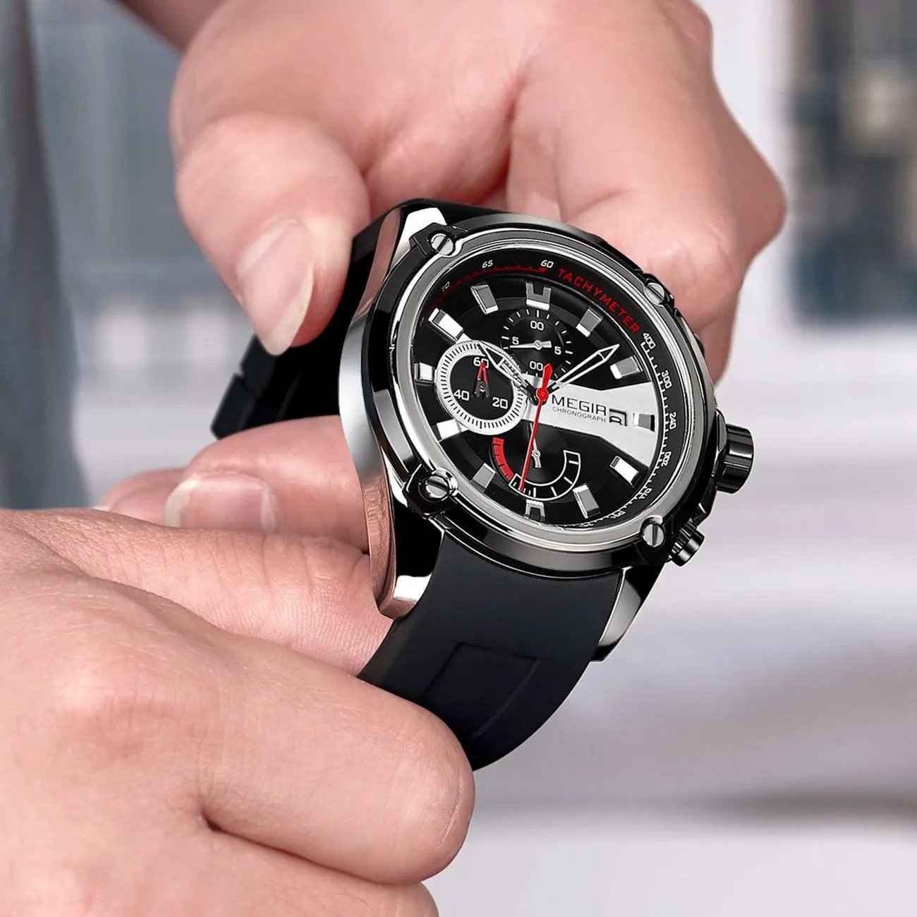 MEGIR Chronograph Luxury Brand Men Sports Watches Silicone Strap Quartz Casual Wristwatch Waterproof Calendar Reloj Hombre 2086 by MEGIR WATCH GROUP