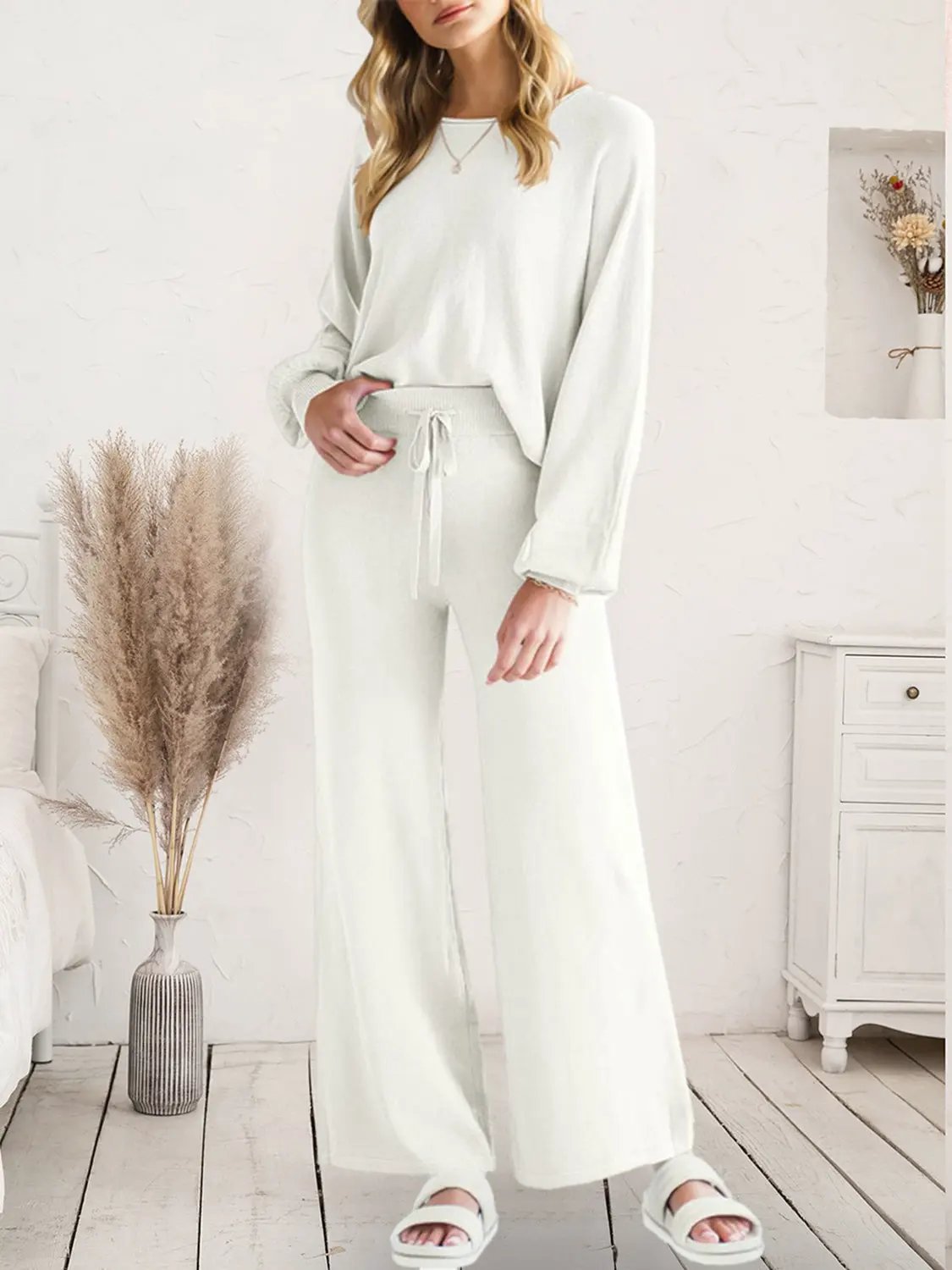 Long Sleeve Lounge Top and Drawstring Pants Set by Partner Label