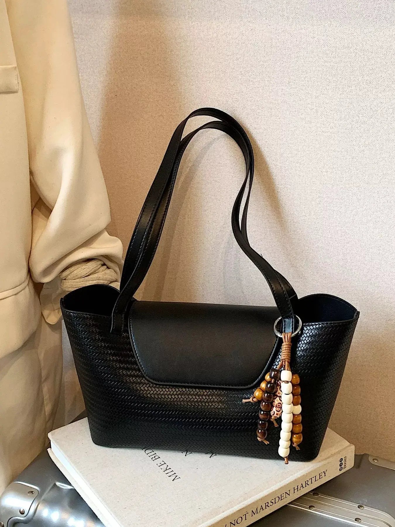 Texture Tote Bag with Beaded Charm by Partner Label