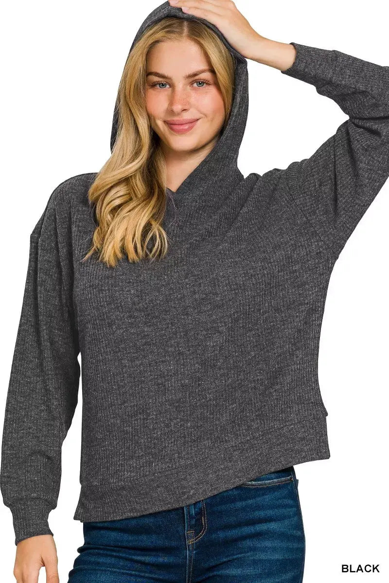 Zenana Ribbed Long Sleeve Hoodie by Zenana