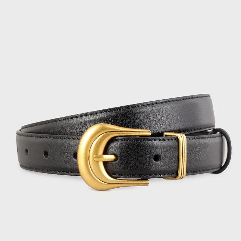 Classic Leather Belt with Golden Buckle by Trendsi