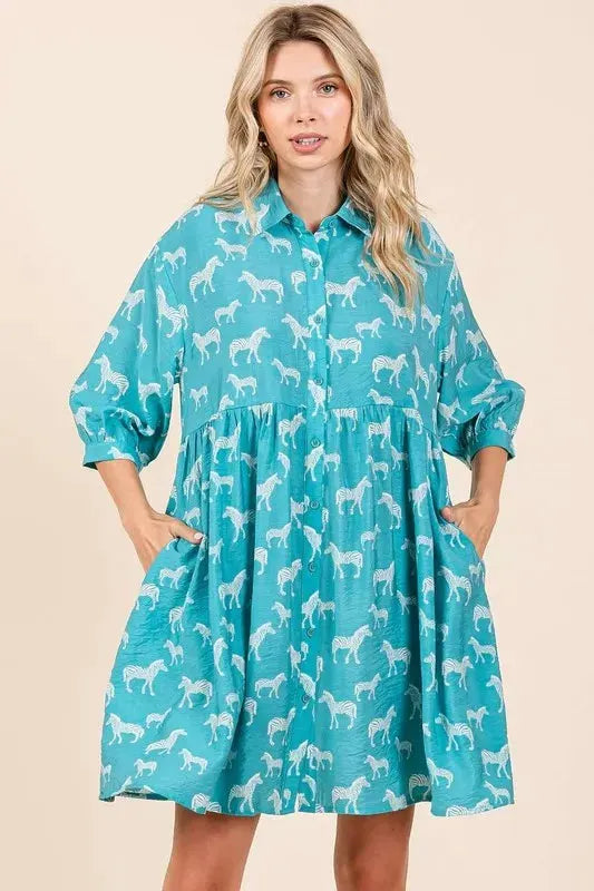 Mittoshop Zebra Print Button Down Shirt Mini Dress by Mittoshop