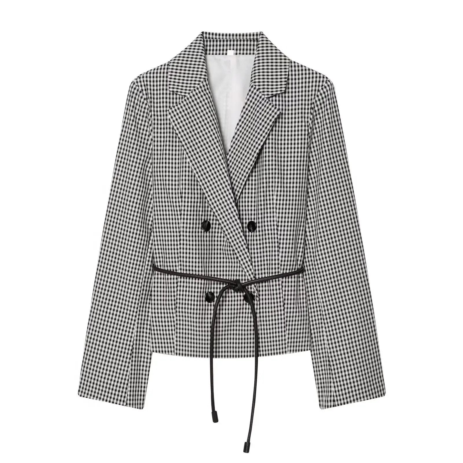 Women's Jacket Black White Gingham Belted Blazer BYMANYC ® New York SOHO TIE-BELT CHECKED BLAZER - New Collection by BYMANYC ® New York