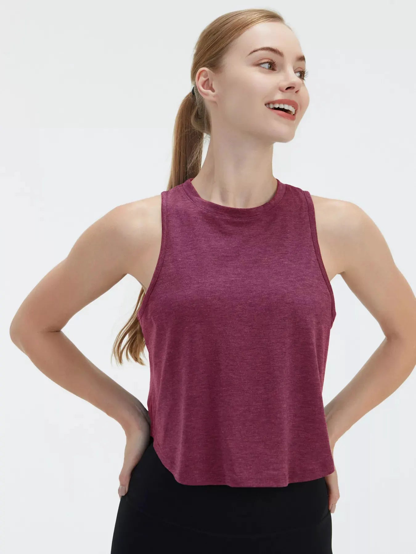 Cutout Back Round Neck Active Tank by Trendsi