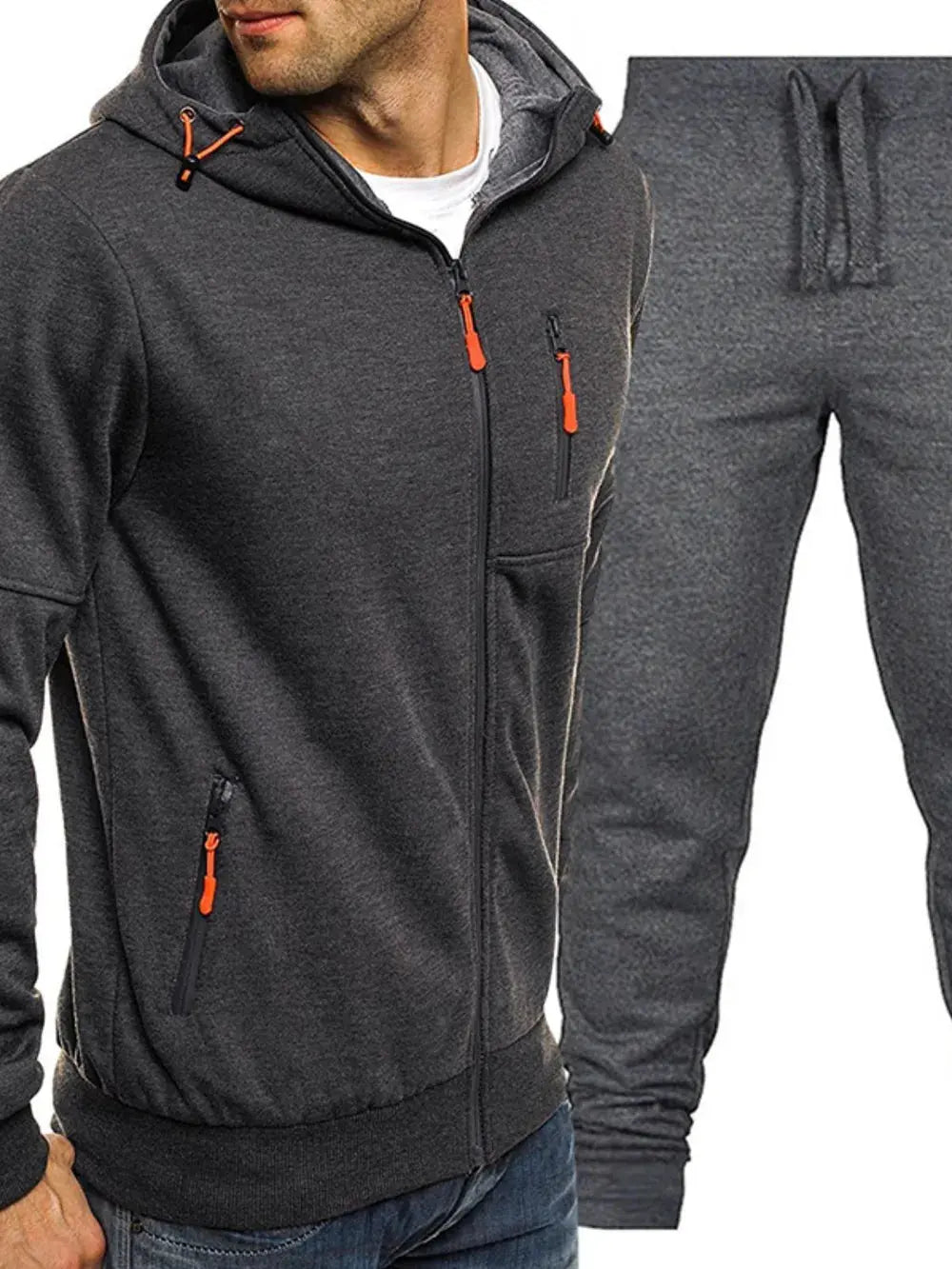 Men's Plus Size Zip Up Hooded Top and Pants Set by Partner Label