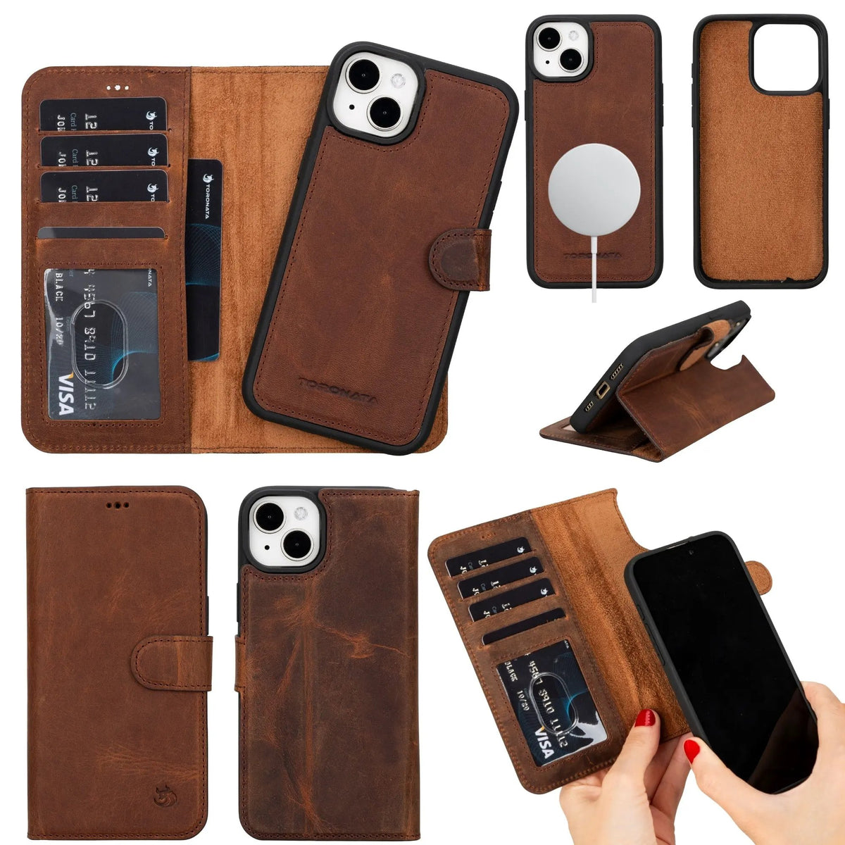 Casper Leather iPhone 15 Plus Wallet Case | Detachable MagSafe Compatible RFID Protection by TORONATA