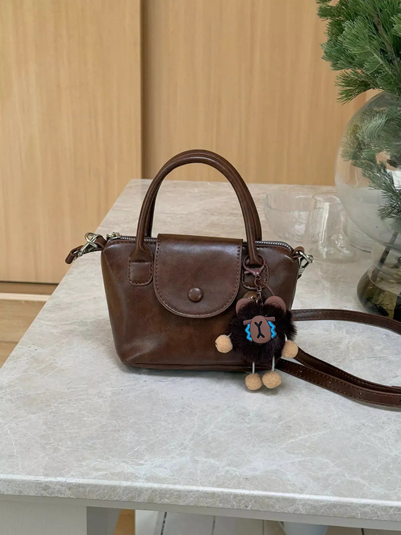Two-Tone Flap Decor Crossbody Bag with Charm by Partner Label