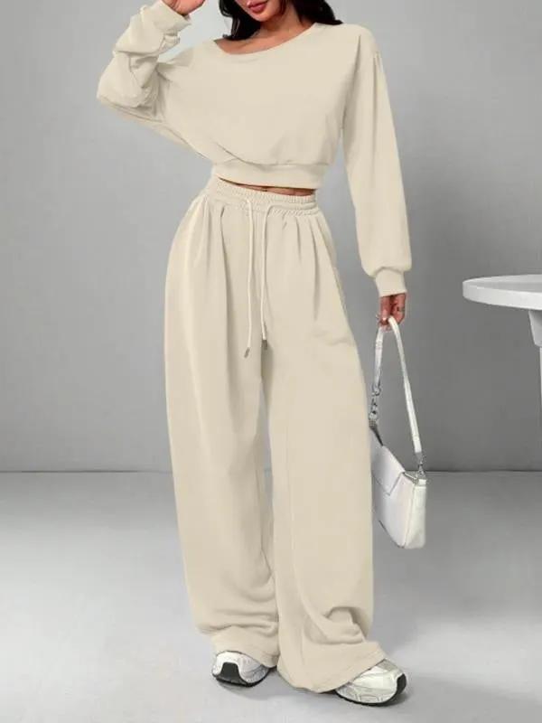 Women's Fashion Slim-fit Off-the-shoulder Navel Solid Color Casual Pants Suit by Maiden-Art
