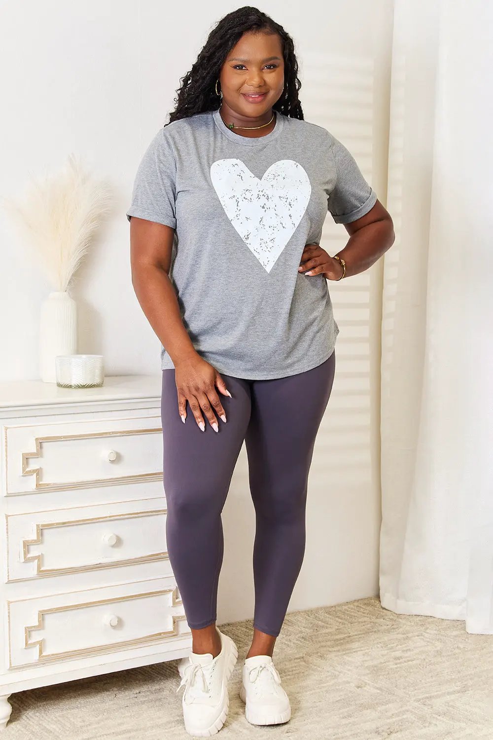 Simply Love Heart Graphic Cuffed Short Sleeve T-Shirt by Partner Label
